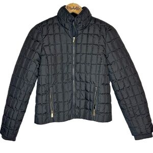 J. Crew Black Quilted Down Filled Gold Embellished Zip Up Jacket Coat Women’s XS